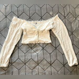 Fashion Nova White Off-Shoulder Long Sleeve Top